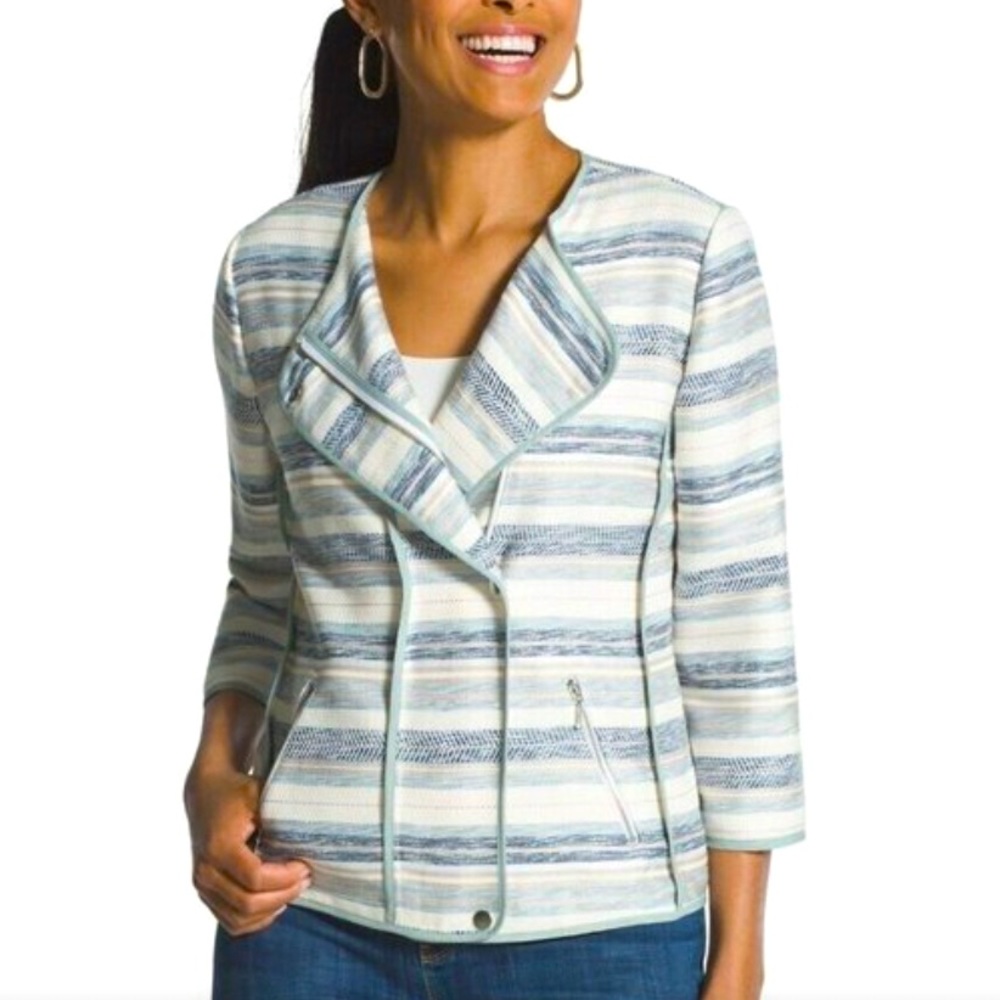 Chico's 3/4 Sleeve Ocean Striped Jacket Top